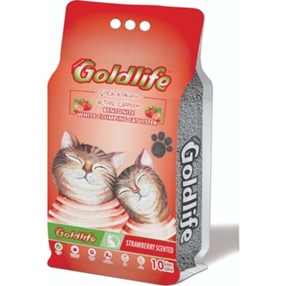 Goldlife Çilekli Karbonlu Kedi Kumu 10lt