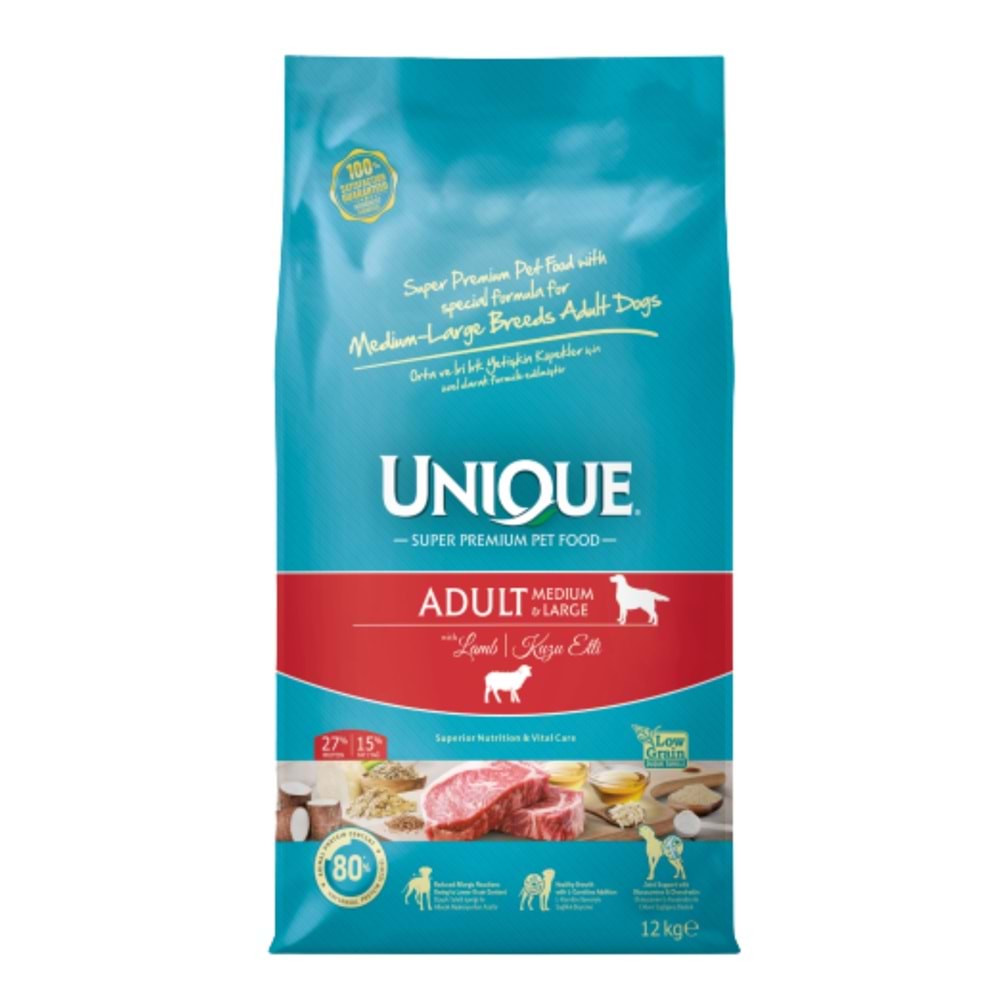 Unıque Medıum & Large Adult Kuzu Etli Köpek 12KG