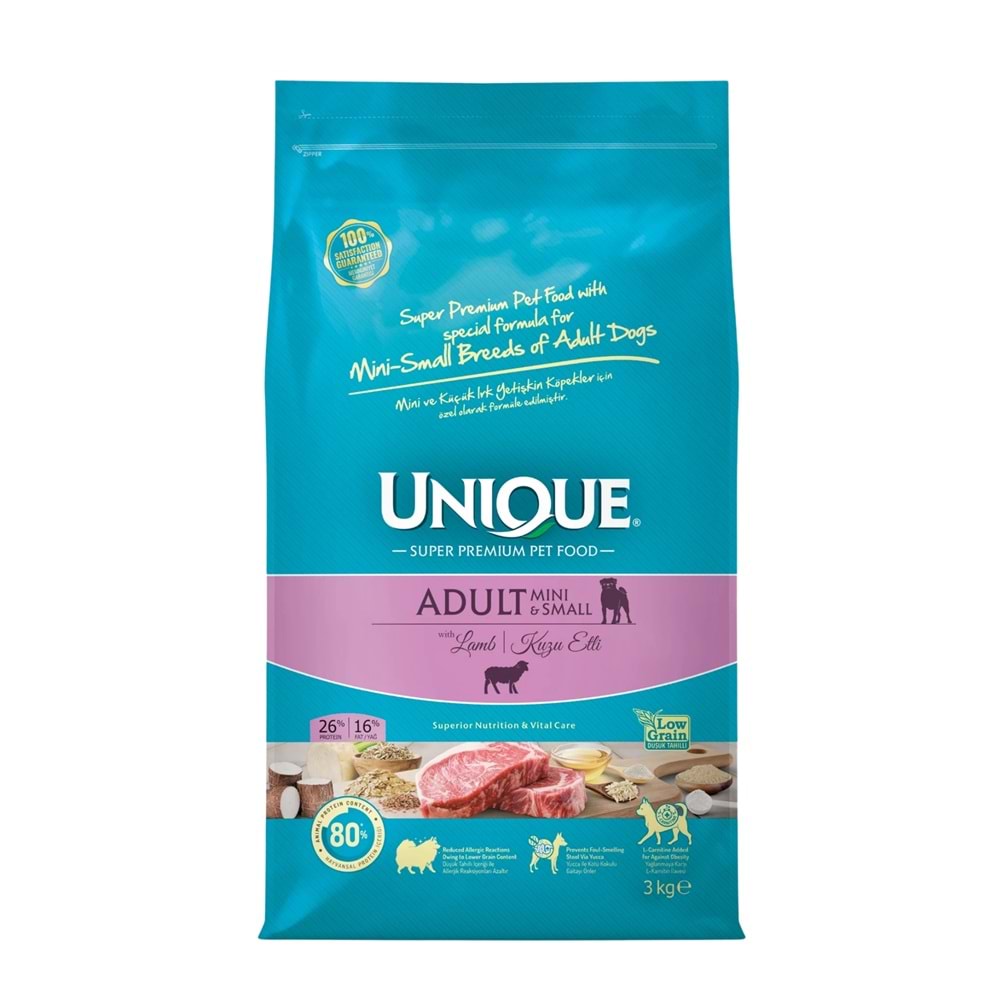 Unıque Mini & Small Adult Kuzu Etli Köpek 3KG