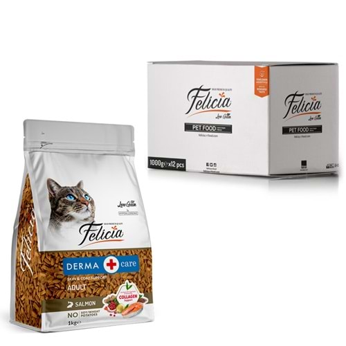 Felicia 1 Kg Kolajenli Somonlu Az Tahıllı Yetişkin Kedi Maması HypoAllergenic Kedi Maması