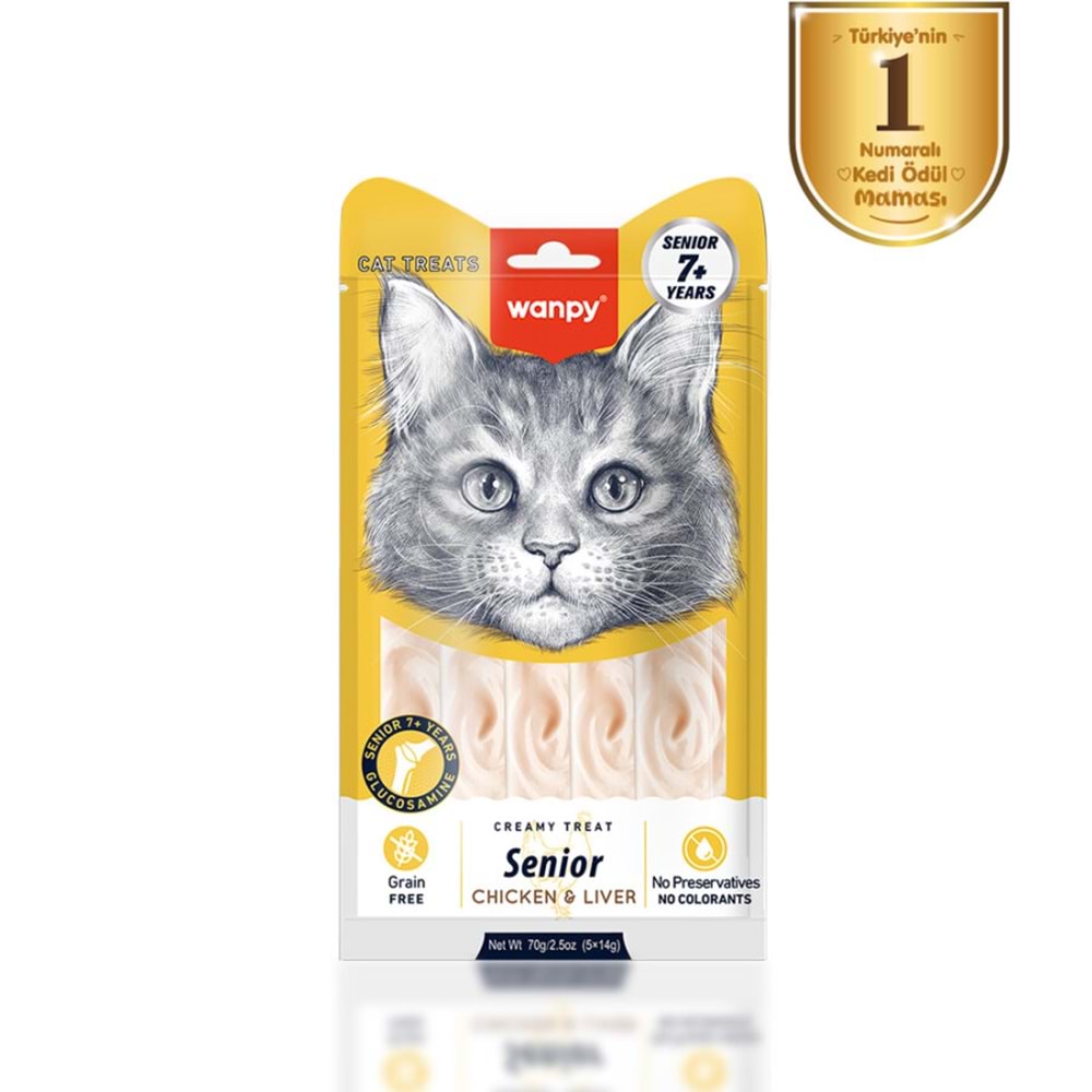 WANPY TAVUK&ÇİĞER +7 YAŞ KEDİ KREMA 5 Lİ 14 GR